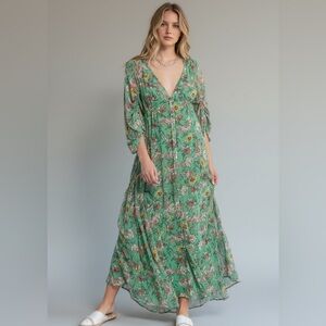 Free People | Earthfolk Maxi Dress Green Floral Print S